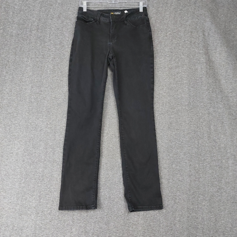 LEE JEANS WOMENS BLACK REGULAR FIT STRAIGHT LEG MID RISE DENIM PANTS SIZE 6